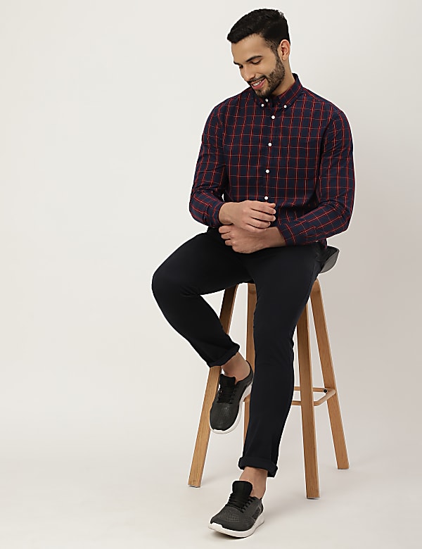 Pure Cotton Check Collared Shirt
