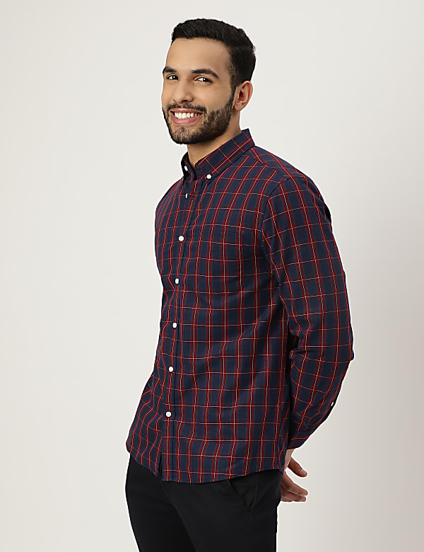 Pure Cotton Check Collared Shirt