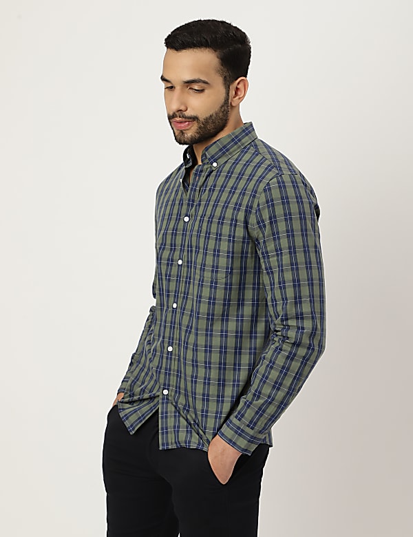 Pure Cotton Check Collared Shirt