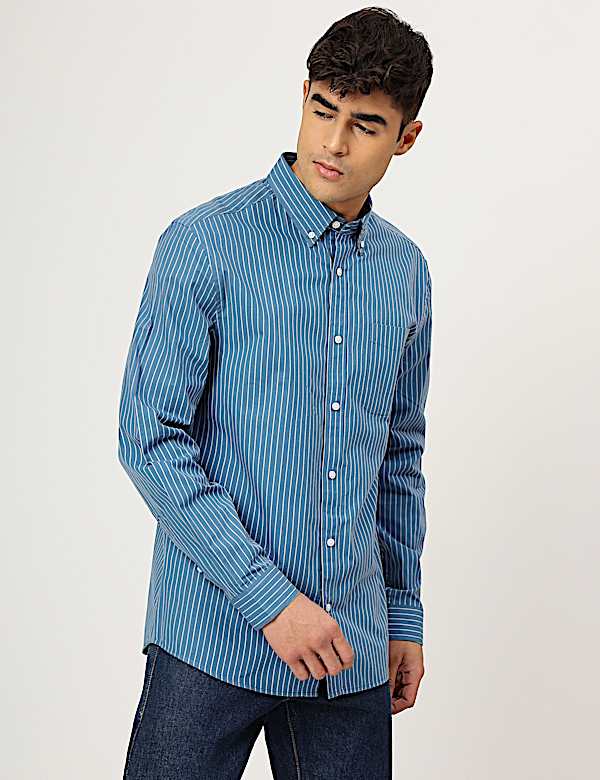 Pure Cotton Striped Buttondown Collar Shirt