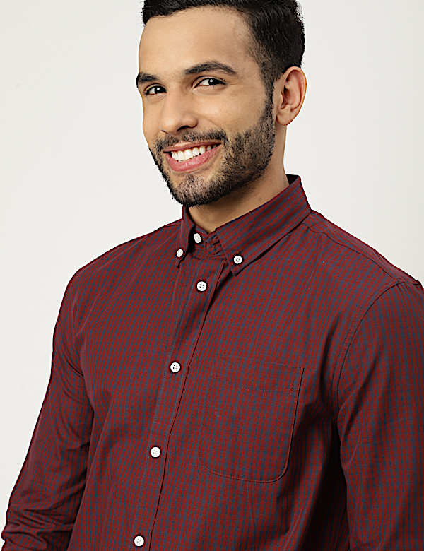 Pure Cotton Check Collared Shirt
