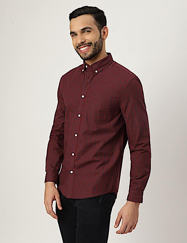 Pure Cotton Check Collared Shirt
