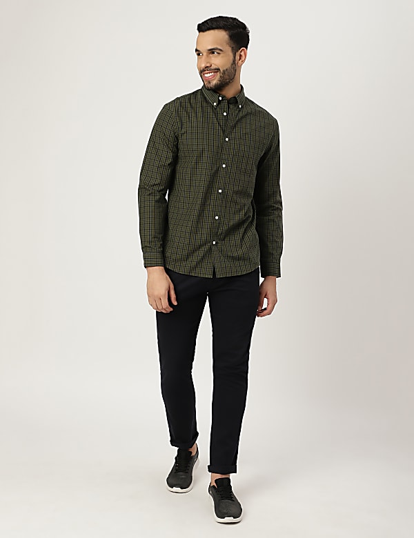 Pure Cotton Check Collared Shirt