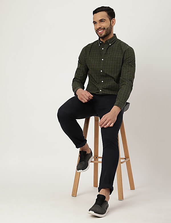 Pure Cotton Check Collared Shirt