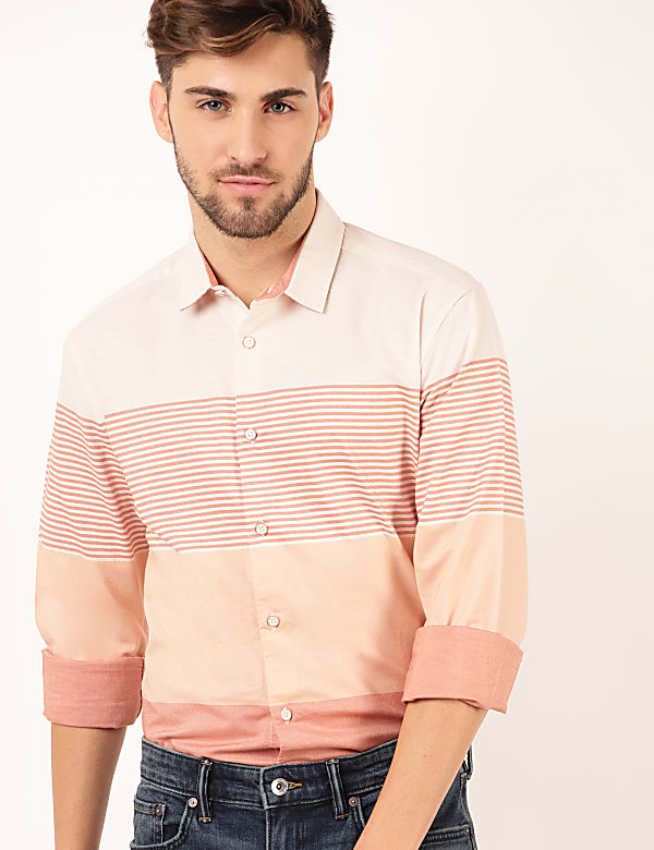 Pure Cotton Stripes Spread Collar Shirts