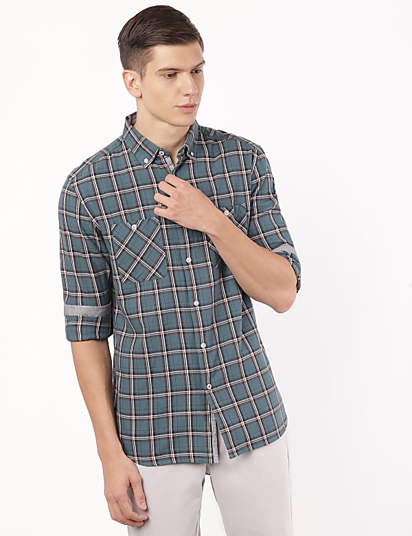 Pure Cotton Checks Button Down Collar Shirt