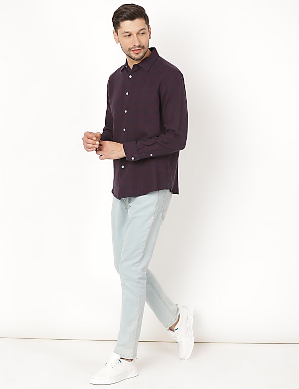 Pure Cotton Checked Spread Collar Shirt