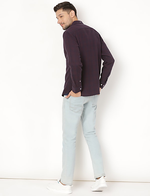 Pure Cotton Checked Spread Collar Shirt