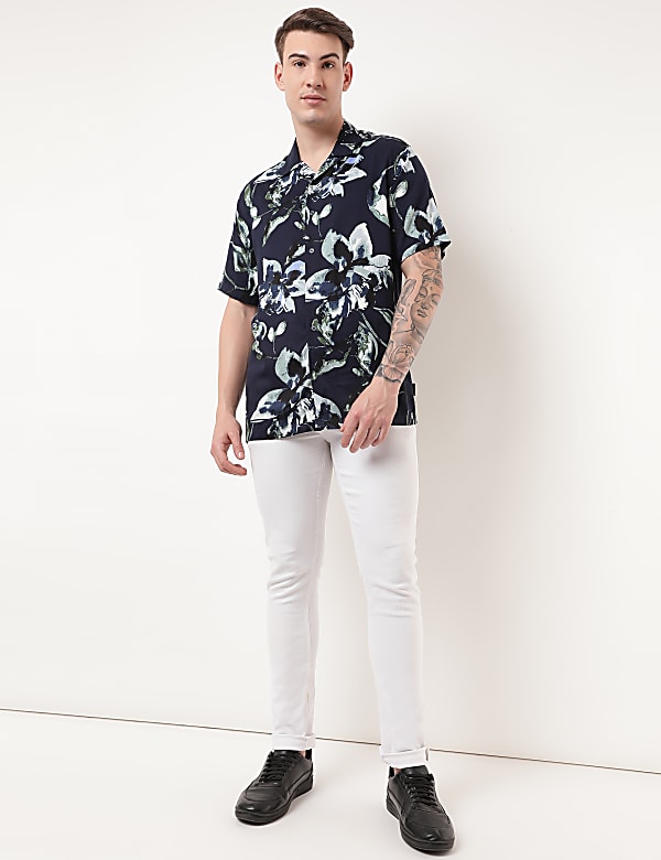 Pure Viscose Floral Spread Collar Shirt
