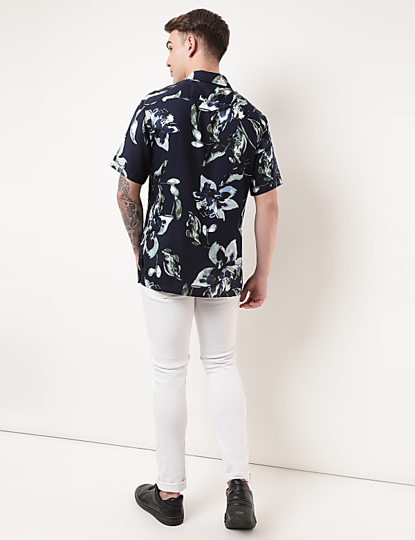 Pure Viscose Floral Spread Collar Shirt