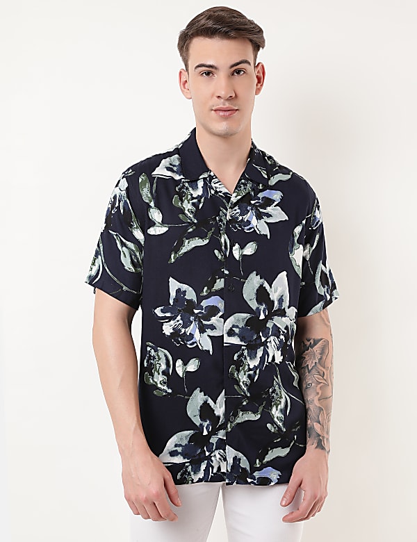 Pure Viscose Floral Spread Collar Shirt