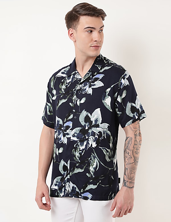 Pure Viscose Floral Spread Collar Shirt