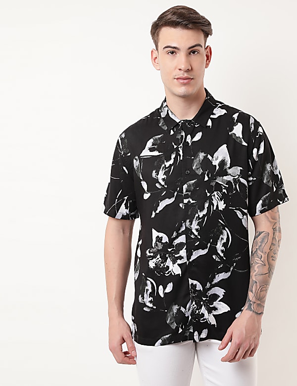 Pure Viscose Floral Spread Collar Shirt