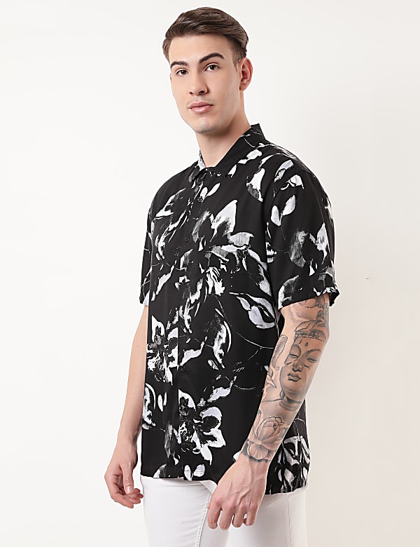 Pure Viscose Floral Spread Collar Shirt