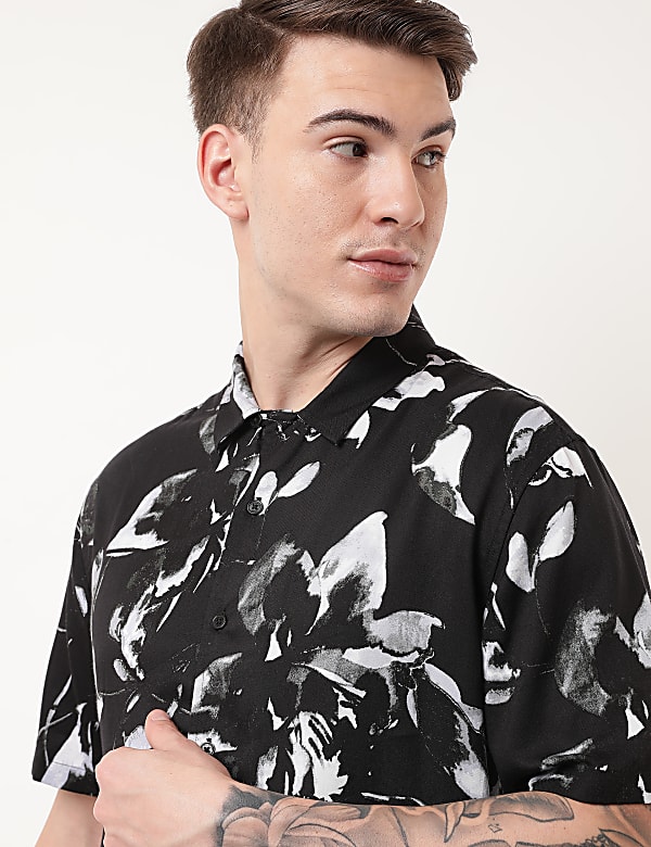 Pure Viscose Floral Spread Collar Shirt