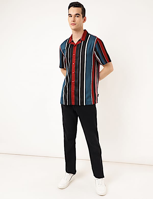 Pure Viscose Striped Spread Collar Shirt
