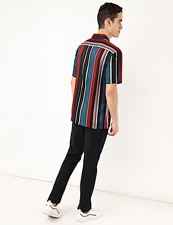 Pure Viscose Striped Spread Collar Shirt