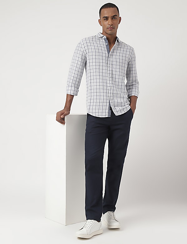 Linen Mix Checked Spread Collar Shirt