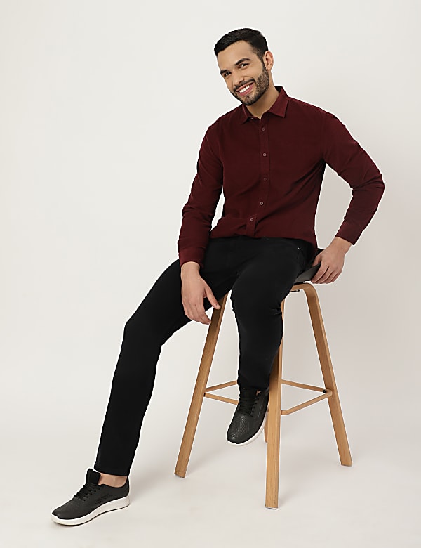 Pure Cotton Plain Collared Shirt