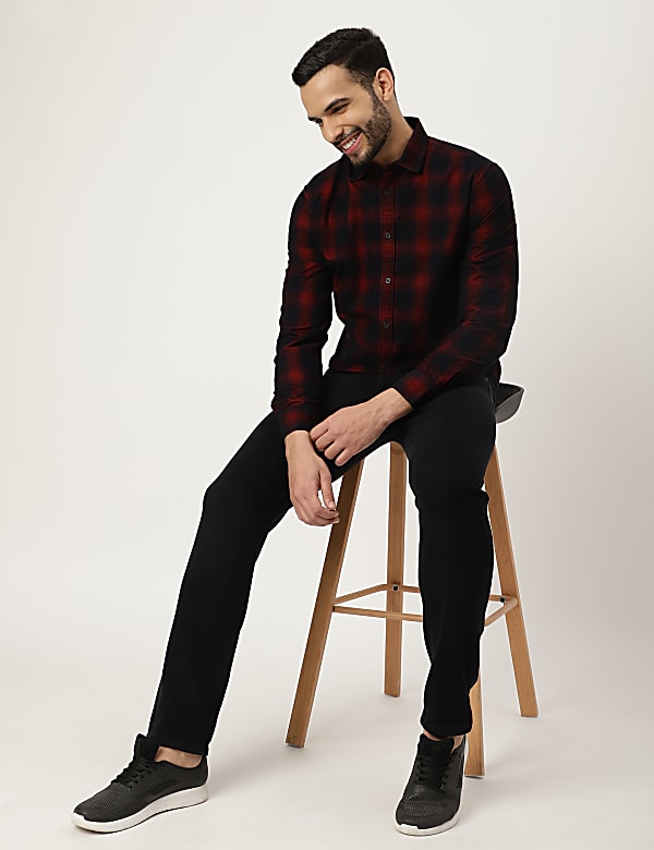 Pure Cotton Check Collared Shirt