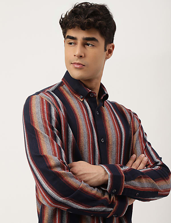 Flannel Brushed Cotton Stripe Shirt