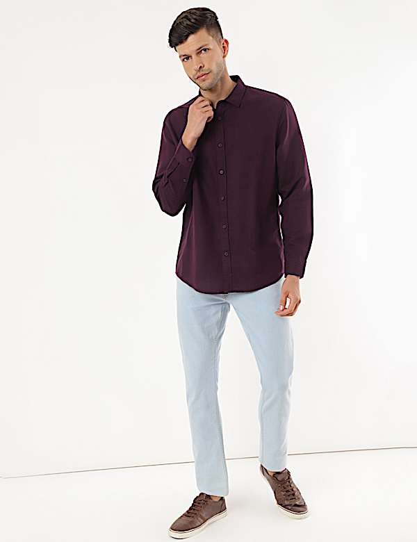 Linen Mix Plain Spread Collar Shirt