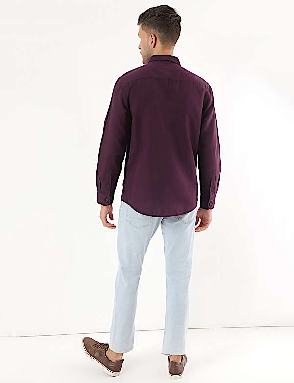 Linen Mix Plain Spread Collar Shirt