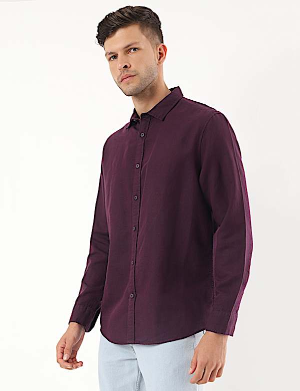 Linen Mix Plain Spread Collar Shirt