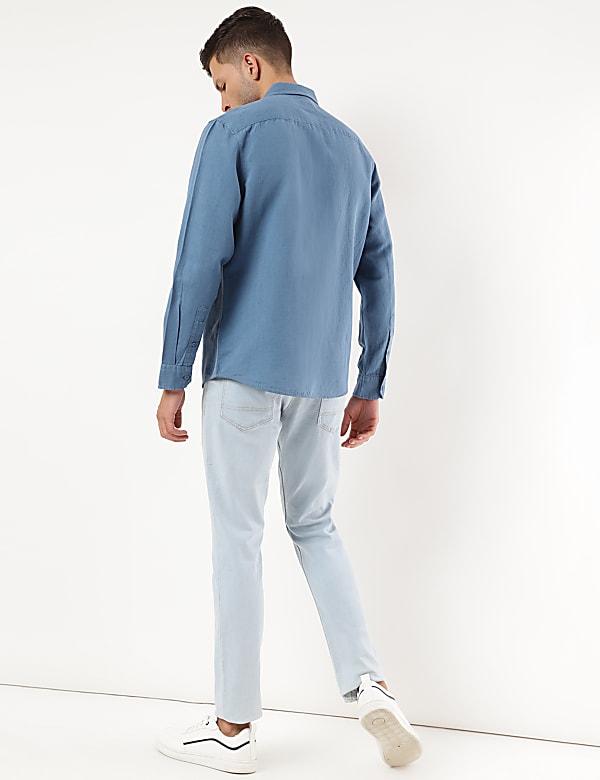 Linen Mix Plain Spread Collar Shirt