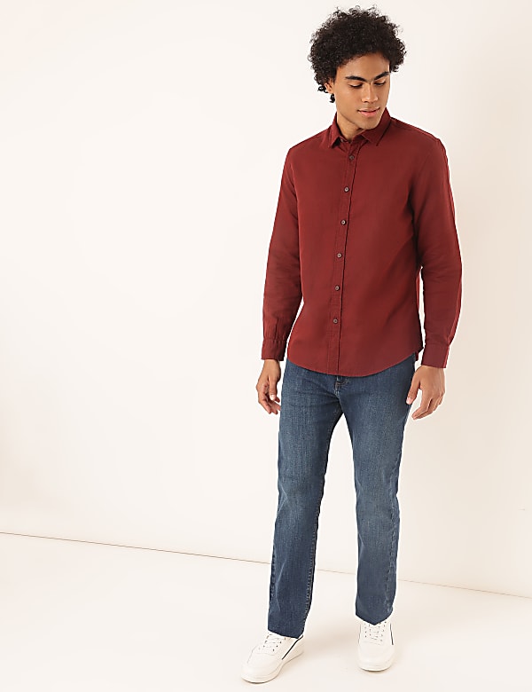 Linen Mix Plain Spread Collar Shirt