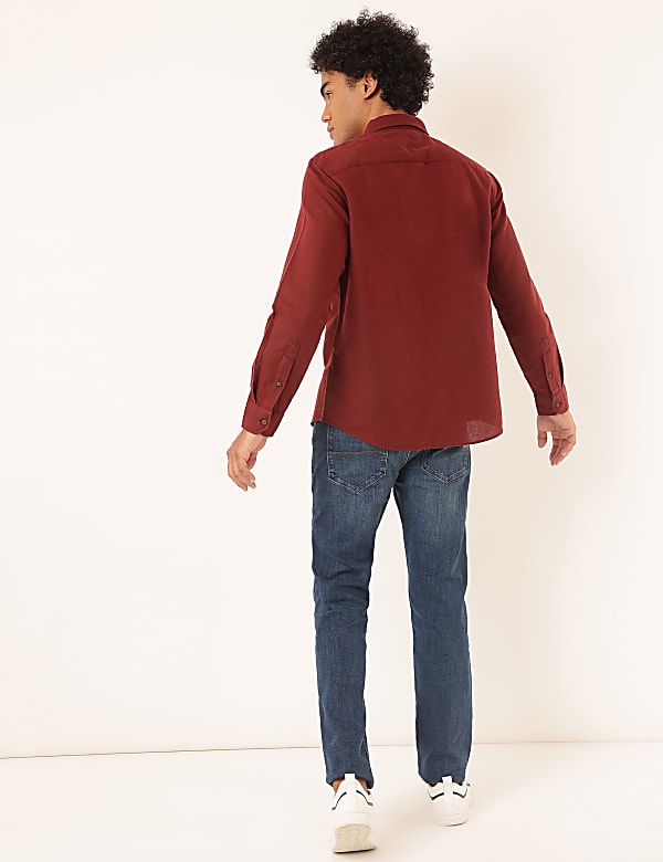 Linen Mix Plain Spread Collar Shirt
