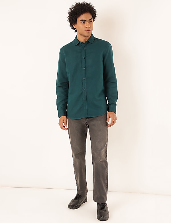 Linen Mix Plain Spread Collar Shirt