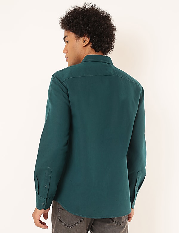 Linen Mix Plain Spread Collar Shirt