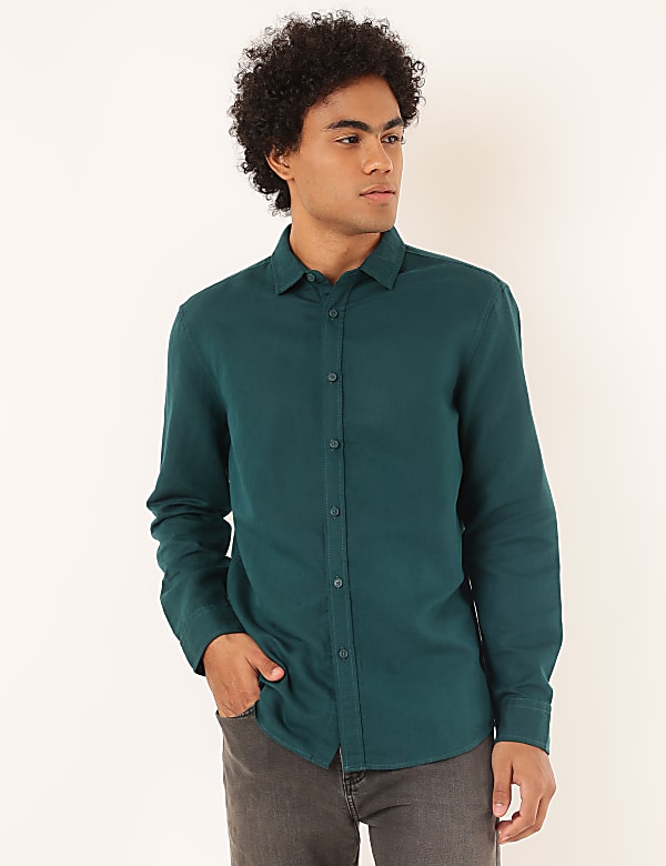 Linen Mix Plain Spread Collar Shirt