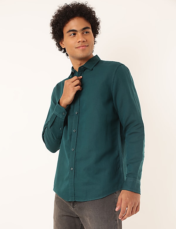 Linen Mix Plain Spread Collar Shirt