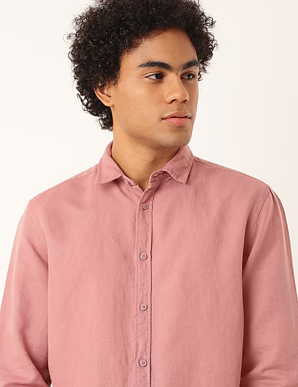 Linen Mix Plain Spread Collar Shirt