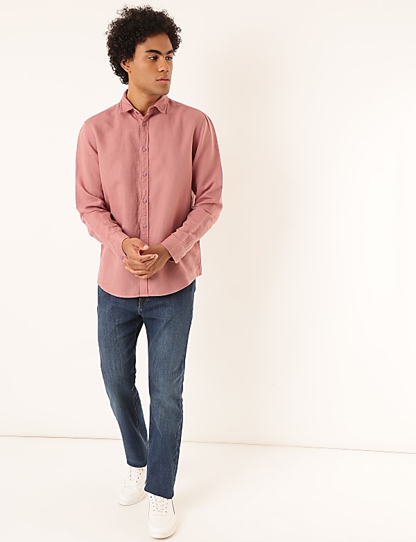 Linen Mix Plain Spread Collar Shirt