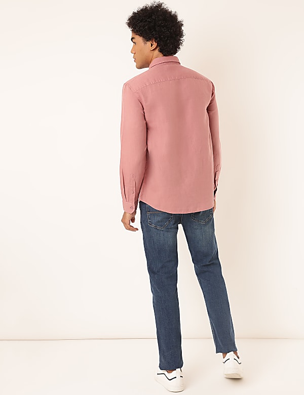 Linen Mix Plain Spread Collar Shirt