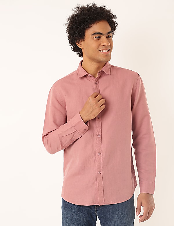 Linen Mix Plain Spread Collar Shirt