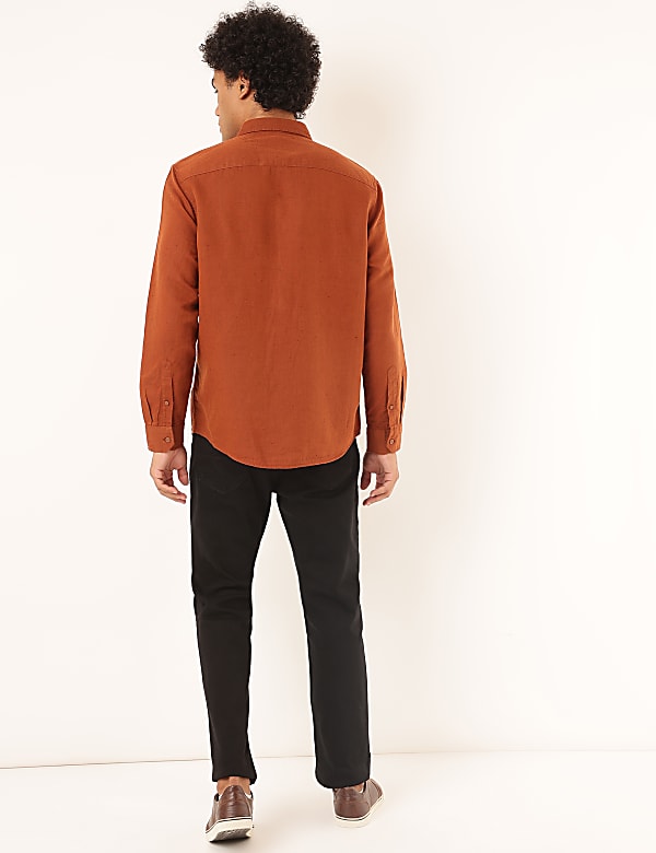 Linen Mix Plain Spread Collar Shirt