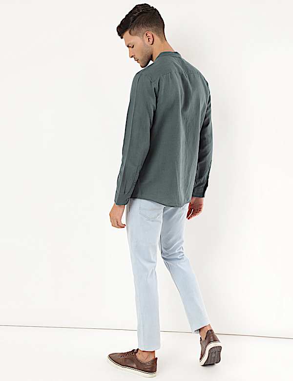 Linen Mix Plain Mandarin Collar Shirt