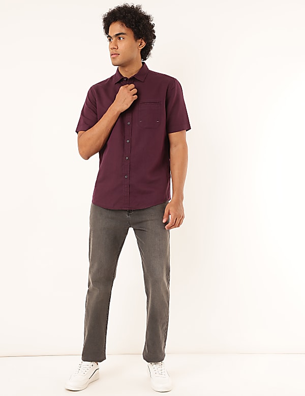 Linen Mix Plain Spread Collar Shirt