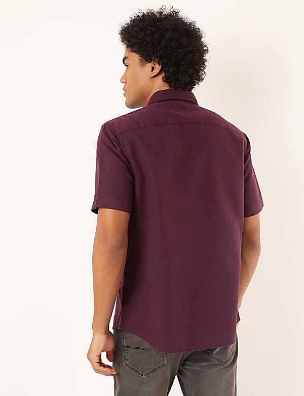 Linen Mix Plain Spread Collar Shirt