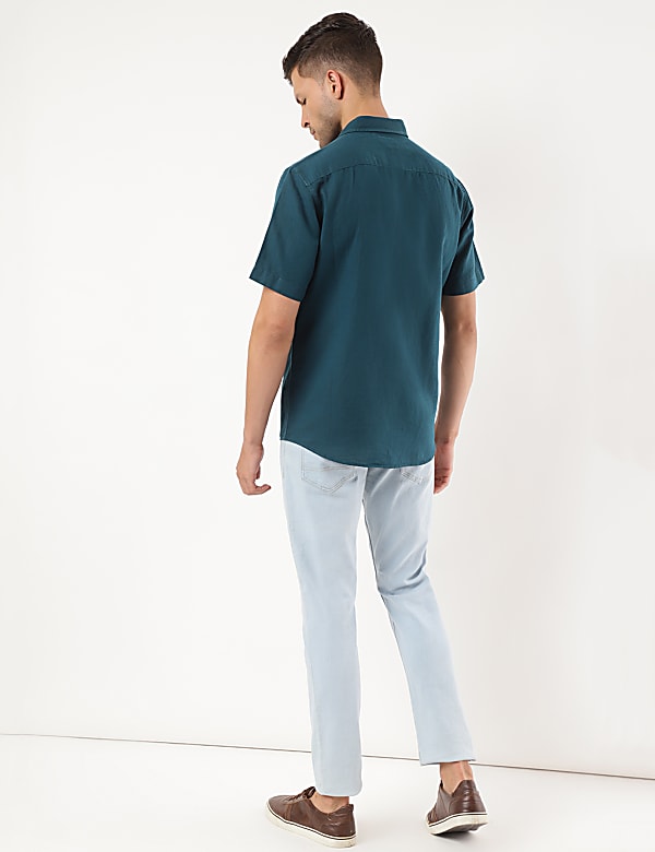 Linen Mix Plain Spread Collar Shirt