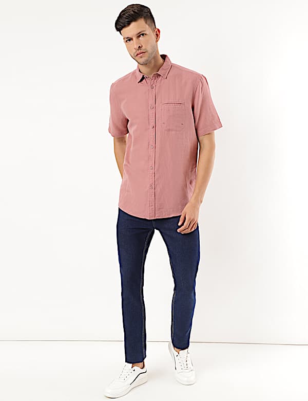 Linen Mix Plain Spread Collar Shirt