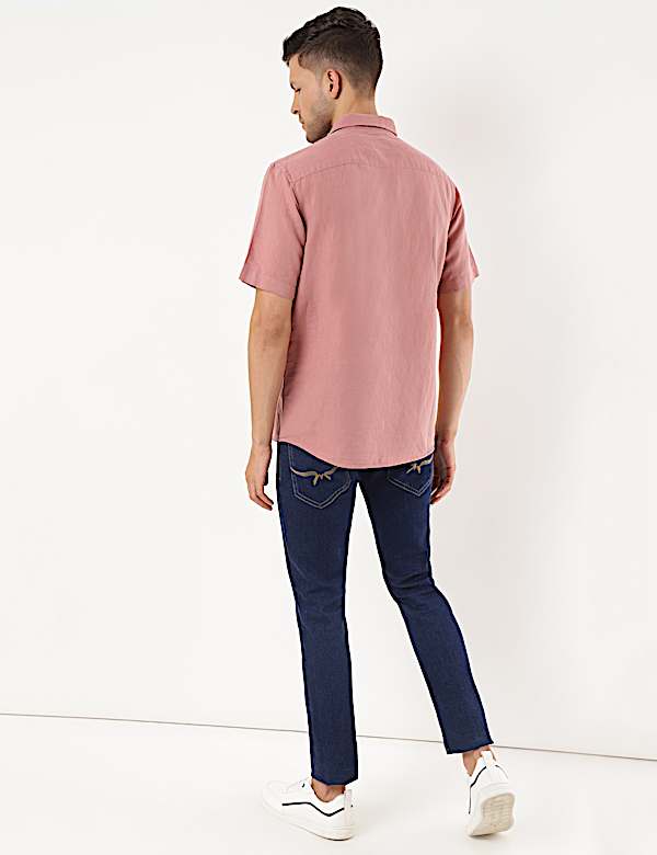 Linen Mix Plain Spread Collar Shirt