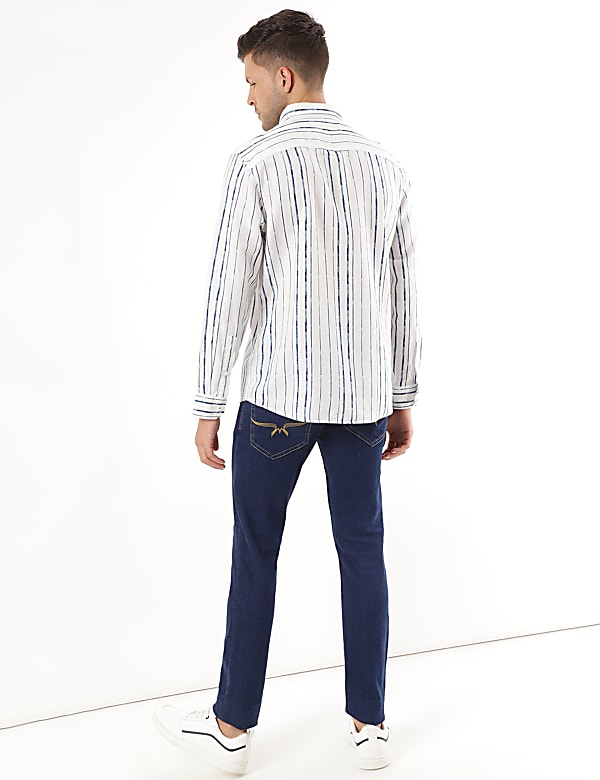 Linen Mix Striped Spread Collar Shirt