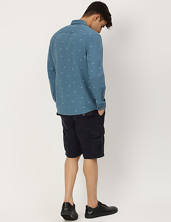 Linen Mix Printed Spread Collar Shirt