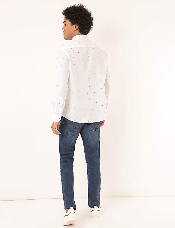 Linen Mix Printed Spread Collar Shirt
