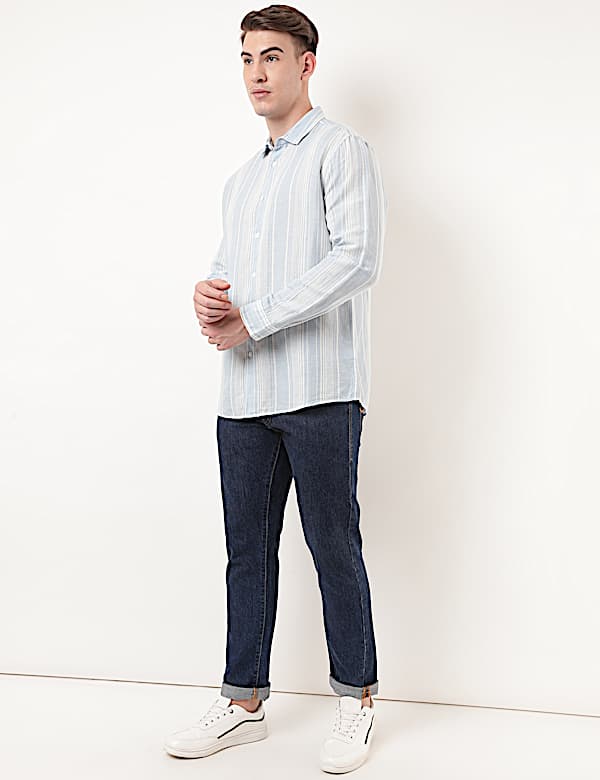 Linen Mix Striped Spread Collar Shirt
